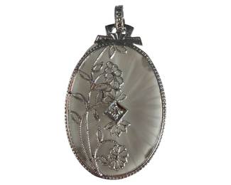 14kt White Gold Vintage Clear Quartz and Diamond Flower Pendant
