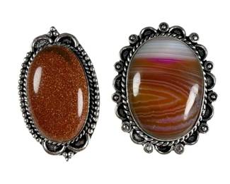 German Silver Goldstone and Dyed Agate Rings