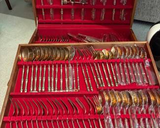Thailand Flatware set in Bamboo faux pattern two layers in display case 
