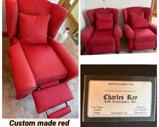 Custom made red recliners by Charles Ray and Associates