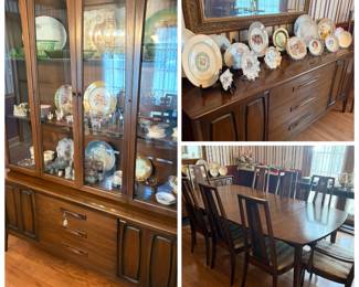 Mid-century modern China cabinet buffet table, dining room and chair chairs