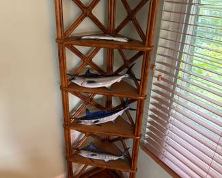Ratan shelf and ceramic fish