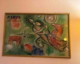 Chagall poster framed Commissariat General Au Tourisme Printed In France Published Bynthe French Government ED 65/42 IMP Mourlot Paris 28” x 41”