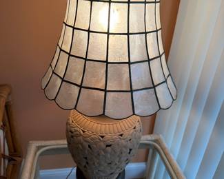 vintage capiz shade with terracotta lamp