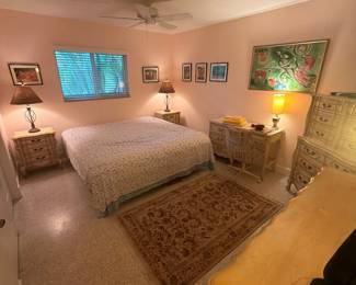 Grench Probencial bedroom set two nightstands, Tall dresser and long dresser