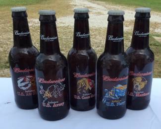 5 Military Themed Budweiser Beer Bottles Lot One