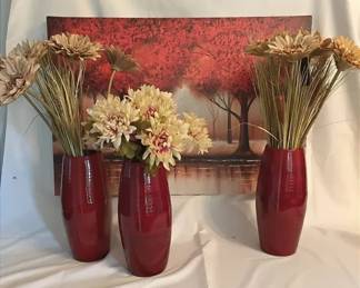 Red Trees Rio Painting Print With Faux Flowers
