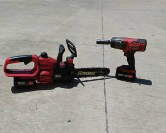 Battery Powered Chainsaw And Impact Wrench.