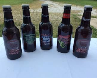 Five Holiday Themed Budweiser Beer Bottles