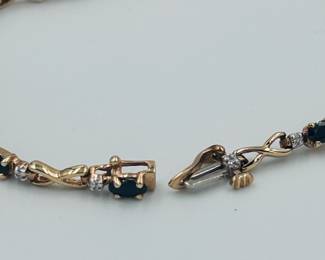 14K Gold Bracelet with Blue Sapphire and Diamond Accents