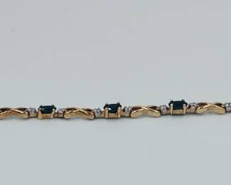 14K Gold Bracelet with Blue Sapphire and Diamond Accents