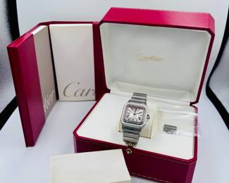 Cartier Santos Automatic Stainless Steel Watch with Box and Papers