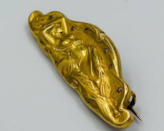 French Art Nouveau 18K Gold Brooch