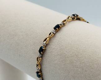 14K Gold Bracelet with Blue Sapphire and Diamond Accents