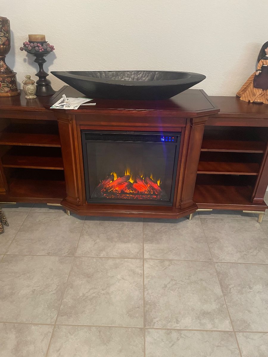 FABULOUS POTTERY BARN UNIT- W/ REMOTE FIREPLACE -HEATER AND LIGHTS -ITS AMAZING AND BEAUTIFUL-