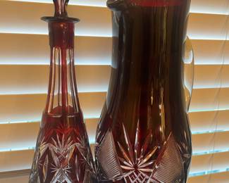 VINTAGE CUT TO CLEAR PITCHER AND DECANTER - MINT