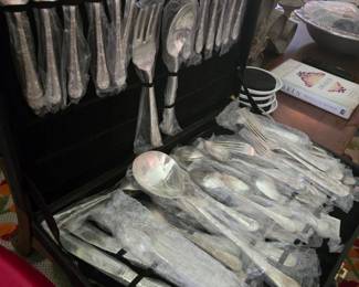 New Silverplate Set with Wood Box Storage