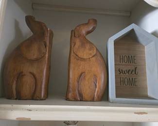 Solid Wood Elephant Bookends, Home Decor