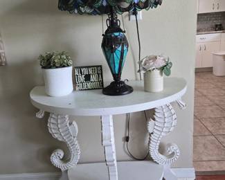 Sea Horse Table with Tiffany Style lamp & Misc