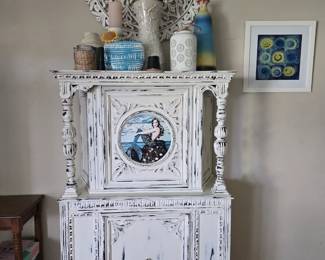 Distressed White Washed Cabinet with Mermaid (purchased from The Vintage Mermaid)
