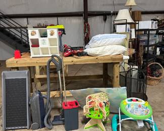 Dog ramp, clothes steamer, mop, kids' play tree and walker