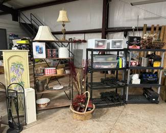 Lamps, baskets, shelves, misc items