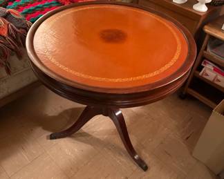 Antique inlaid leather accent table