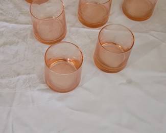 Peach colored lowball glasses