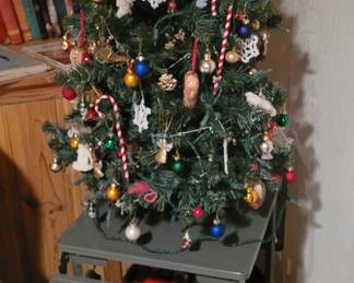 Vintage Christmas tree and typewriter stand