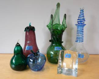 Blanko glassware (large green one may be Murano).