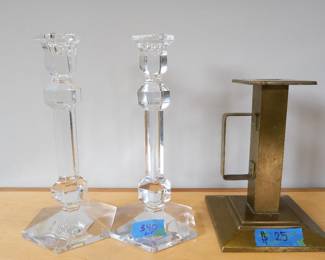 Vintage Val St. Lambert Gardenia crystal candlesticks from Belgium.