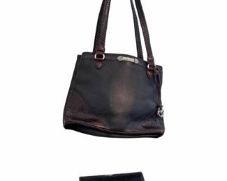 Croc Texture Brighton Clutch BlackBrown Leather Shoulder Bag