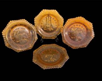 Vtg Set Of 4 Indiana Glass Amber Patriotic Plates
