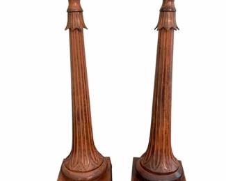 A Pair Of Bronze Patina Fluted Metal Candlesticks