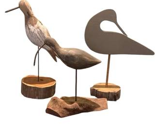 Handcrafted Wooden Shorebirds Egret Decoy Sculptures