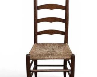 Vintage Ladder Back Chair With Hand Woven Rush Seat