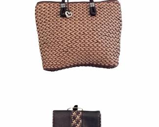Brighton Tricolor Jute Straw Bag Brown Leather Wallet