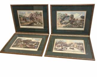 Set Of 4 Currier Ives American Homestead Spring, Summer, Fall Winter