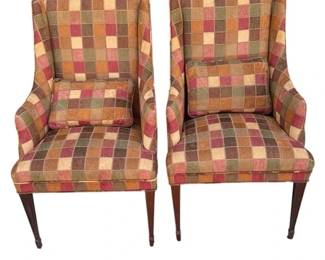 Pair of Vintage Wingback Accent Chairs with Matching Lumbar Pillows