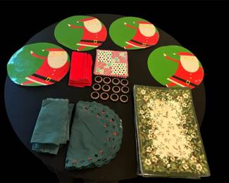 Christmas Dining Table Placemats, Napkin Rings Fabrics