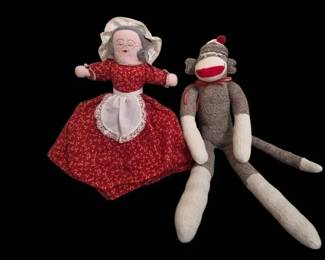 Vintage 3 In 1 TopsyTurvy Little Red Riding Hoid Story Doll And Sock Monkey Doll