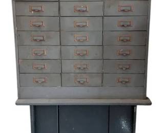 Vintage Industrial Steel 30Drawer Parts Organizer With Wooden Cabinet Stand