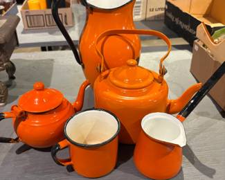 Lot of Orange Enamelware
