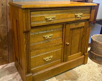 Oak Commode w/ Brass Hardware
