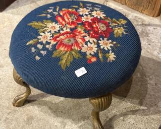 Metal Footstool w/ Beautiful Embroidered Top