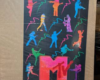 Vintage original MTV first-birthday promotional poster celebrating the first year of Music Television.