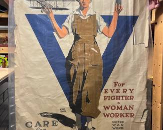 Original Adolph Treidler “For Every Fighter a Woman Worker—Care for Her Through the YWCA” World War I poster, approximately 30" × 40".