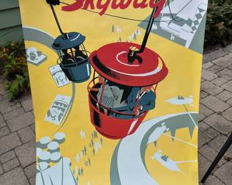 Full-size Disney Gallery “Skyway” Tomorrowland attraction poster reproduction. Has visible water damage.