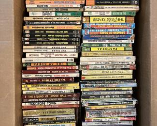 Large collection of vintage paperback pulp books, including mysteries, science fiction, westerns and classic fiction.