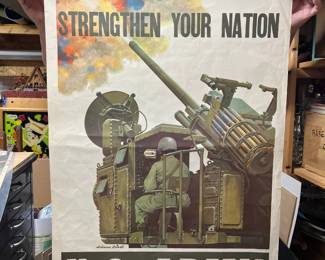 Original vintage Melbourne Brindle “Strengthen Your Nation—U.S. Army” military poster, approximately 38" × 25".